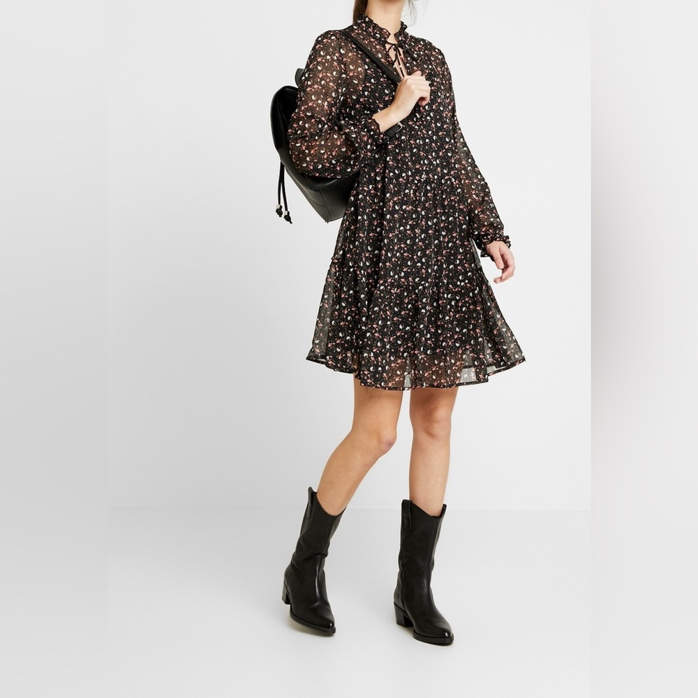 New Look Black Mini Dress with Pink & Cream Floral Print
